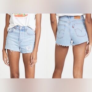 Levi's Light Wash Distressed Button Fly Ribcage Denim Shorts 23